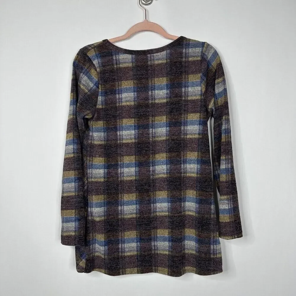 2/$30 First Love Plaid Pleated Cut-out Oversized Sweater M #A0241 TRB2